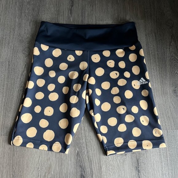 adidas Pants - Adidas x Farm Rio Blue Polka Dot Activewear Long Biker Shorts Medium M